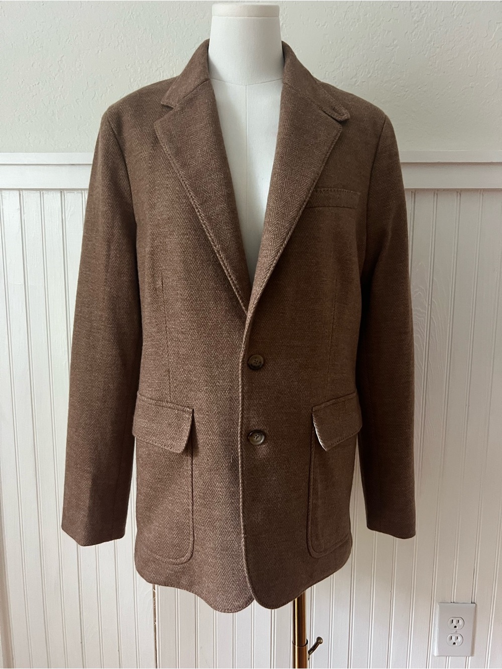 Polo Ralph Lauren Blazer Women’s 16 Brown Herringbone Wool Blend Equestrian